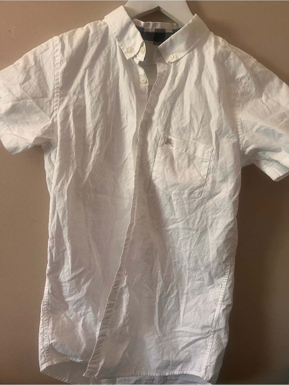 Burberry poplin White Button-Up Shirt with Contrast Check Collar logo xs/s - Picture 3 of 6
